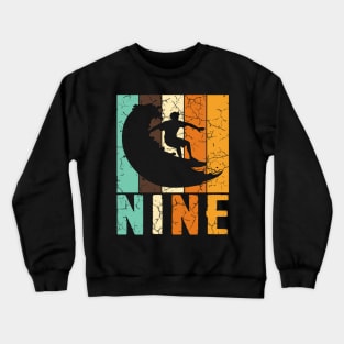 9th Surfing Birthday 9 Year Old 9yr Boy Girl Crewneck Sweatshirt